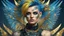 Placeholder: beautiful Punk woman Angel 30 years old, military clothing, mystical, bright colors, creative hairstyle, tattoo, piercing, photorealistic image, military, camouflage clothing, gold, blue, sparkles, fine rendering, high detail, 8K