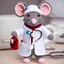 Placeholder: Adorable crocheted mouse doctor wearing a crocheted medical suit with a tiny crocheted medical bag and a crocheted stethoscope around his neck.