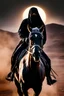 Placeholder: Photography Mistery of Black Ghost Arabian driving on Black Horse,Walking alonely on desert darkness night background