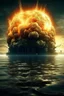 Placeholder: an explosions in side the human brain and huge fire behind a nuclear submarine under the water ocean water in all the picture and the on the background