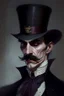 Placeholder: Strahd von Zarovich with a handlebar mustache wearing a top hat while looking disdainful