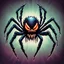 Placeholder: Digital, high quality pixel art illustration of Venomous spider with sharp fangs, radiating eerie aura in airbrush fade, 80s airbrush artwork style, bright caolored retro ... pixel art 16bit retro style .., gothic spider art, creature feature