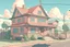 Placeholder: average suburban house in anime visual novel style muted colours