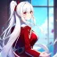 Placeholder: Clear focus, 8k, beautiful lighting, vibrant colors, girl, white hair, long hair, vibrant red eyes, ponytail, messy hair, looking back at you,