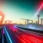 Placeholder: a guy in a futuristic motorbike leaving a futuristic city with neon lights at night, through a super highway, high speed, Looking from behind from a higher view to the highway seeing tall skyscrapers, outer space, vanishing point, super highway, high speed, digital render, digital painting, beeple, noah bradley, cyril roland, ross tran, trending on artstation