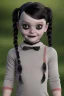 Placeholder: Wednesday Addams toddler, full body, jump, bokeh, hyper realistic