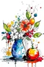 Placeholder: still life with flowers and fruits, Water stains for coloring, depth, water color splotches, negative space , no outlines, no lines , white background, reverse coloring book