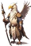 Placeholder: A large breasted aarakocra D&D 5e character. She is an eagle and usign a staff.