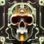 Placeholder: cyberpunk style ink ball skull picture in detailed tecnomancer frame, big black eyes, unreal engine 5, 8k resolution, photorealistic, ultra detailed, frame extreme sharp, accurate