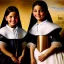 Placeholder: portrait of sisters Eira Santiago Arnau 10 year old and Dalia Santiago Arnau 6 year old by Velazquez,smiling, oil on canvas, cinematic composition, extreme detail,8k,fit full head inside picture,