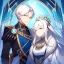 Placeholder: Twins, boy and girl, white hair, silver eyes, royal hall background