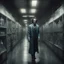 Placeholder: Hyper Realistic Dr Jaykill Mr. Hyde in a huge hallway of a dark chemical laboratory at night