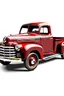 Placeholder: antique deep red "full body" pickup truck on road no background