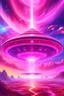 Placeholder: vaisseau interdimensionnel de couleur rose, grands rayonnements, dans un cosmos rose et jeu très étoilé d'or, 8K,ufo rainbow