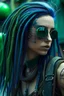 Placeholder: mermaid cyberpunk some scales on face indigo hair dreadlock sunglasses