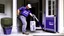 Placeholder: fedex driver at front door with a chainsaw