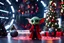 Placeholder: fluffy big eyed baby happy dragon sith lord in the big hall in second death star with few space ships and a view to a star wars planet, and christmas tree and sith gifts, cinematic eye view