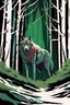 Placeholder: Wolf lurking through a forest. dynamic light, concept art, blue, green and red colors