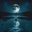 Placeholder: a man stands on the water in the middle of the lake, night, moon