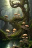 Placeholder: high-quality, fine-detail beautiful, breath-taking forest with gnarled trees, flowers, clear reflective lake, dragon sleeping, some mushrooms, tranquil, stunning, 8k resolution, intricate, digital art, detailed matte, volumetric lighting, George Grie, Anne Dittman, Anne Stokes, Lisa Parker, Selina French, Alphonse Mucha