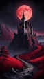 Placeholder: The Midnight Keep, Gothic Castle on the Red Bluffs, a crimson nightfall, stars, Red Full-Moon, red mountains and landscape,, gothic, haunting medieval vibes, crisp quality, beautifully lit