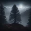 Placeholder: Hyper Realistic Pinecone trees on a foggy mountain at dark night