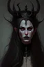 Placeholder: A beautiful, terrifying, sexy and gothic tiefling woman, in her 30s, she wears all black and has long hair and an evil crown