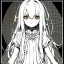 Placeholder:  dead eyes, emotionless face, long white hair, short, cute, Line art, small girl,