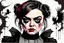 Placeholder: create a wild caricature of Maisie Williams as a savage, ravenous, gothpunk vampire girl with highly detailed and refined facial features and hair, clothed in an ornate Gothic rags and fishnet stockings, in the caricature style of Gerald Scarfe and Ralph Steadman, precisely drawn, boldly inked, vividly colored, 4k