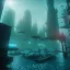 Placeholder: underwater futuristic city , the city is abandoned and the water is murky and dark