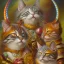 Placeholder: prompt, Fantasy harlequin cats by Louis Wain, by Catherine Abel, by Gediminas Pranckevicius, fantasy, oil on canvas, beautiful, high details, ultra detailed, crisp quality, colourful, high definition