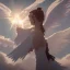 Placeholder: White Angel in Front of the Sun spreading Wings in the sky Clouds