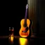 Placeholder: Acoustic guitar next to a glass of liquor in a dark space