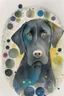Placeholder: abstract watercolour of a black Labrador dog’s head in the style of Sabrina garassi with bifurcated circles