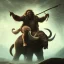 Placeholder: a cave man riding a wild moolly mammoth