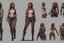 Placeholder: Female character full anatomy Proportions including front, side, and back model sheet .stylized animation character 8k Art station. stylized realistic style character