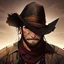 Placeholder: Portrait, bearded, Gunslinger, Cowboy, cowboy hat, serious face, Blood Splatter