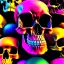 Placeholder: a picture of a dark, comedic, anatomically correct wall of colorful tightly packed stacked skulls of varying sizes and expressions, photo realistic, insanely meticulous, highly detailed, part of a collection of bones on display, 64k, dystopian, vray, cartoonish, cartoon character skulls