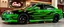 Placeholder: suped up 2004 chevy impala supersport musclecar, green with black flames outlined with a thin red pinstripe, in front of Sam's club, SuperSport car, impressive, VIP, award winning, detailed