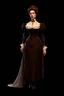 Placeholder: warm but stern aunty victorian era, posh british accent influenced, high born facial features dnd character on a solid black background, full body image, high quality realistic.