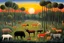 Placeholder: A forest glade with animals at sunset by artist "Henri Rousseau",by artist "Mark Rothko"