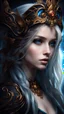 Placeholder: portrait of a pretty young girl with blonde hair one blue eye and one brown eye. Dark fantasy