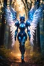 Placeholder: Front View night photography Beautiful Angel mecha,wings, in Magical Forest full of lights colors, Photography Art Photoshoot Art Cinematic Soft Blur Colors - on walking Dramatic Pose