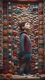 Placeholder: a desperate person woven into a knitted tapestry wall, bokeh like f/0.8, tilt-shift lens 8k, high detail, smooth render, down-light, unreal engine, prize winning