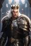 Placeholder: Male Tan Human, White Hair, Handsome Face, Wearing A Magical Crown, Black Heavy Armour, Dark colours theme, Dark Background, Paladin Greatsword Strapped to his Back