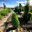 Placeholder: Prickly pear plant extending on both sides of a dirt road