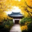 Placeholder: A mysterious and romantic photo quality artwork , yellow oriental vibes, landscape, house