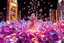 Placeholder: very complex 3d structure ,pretty viberating color environment 3d metalic and crystal recursive evolving and animating beveled geometric base very complex CIFY structure emiting bubbles that broke, goddess of love in a pretty modern dress comes out dancing fast hip hop, viberating color moving very in modern city escap environment while camera tracking it.write in down screen 3d animating"Made in Qwen By:J.Babakan"