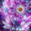 Placeholder: one big crystal subtle flower in a galactic ambiance with a beautiful fairy, transparent petals,