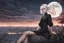 Placeholder: girl in 8k realistic anime drawing style, short white hair, fantasy world, moon, black dress, rain, highly detailed, high details, detailed portrait, masterpiece,ultra detailed, ultra quality